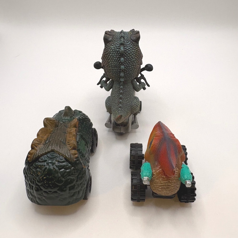 Lot of 3 Dinosaur Pullback Race Car Toys T-Rex Motorcycle Triceratop Pterodactyl - Picture 3 of 5